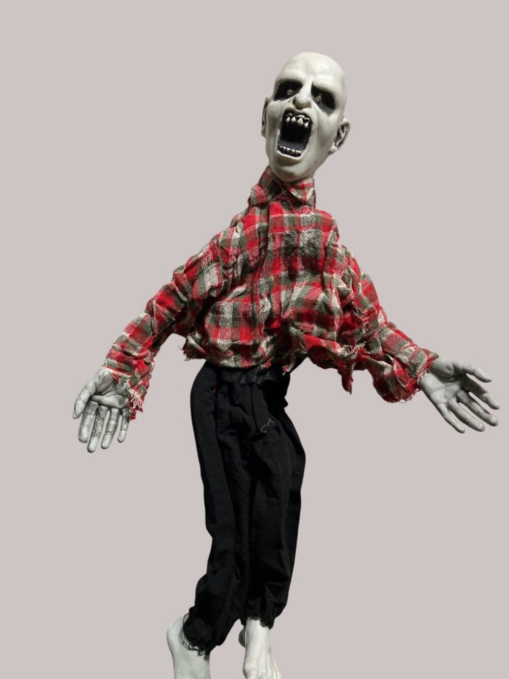 Sound and Touch Activated Zombie Halloween Decoration With Plaid Shirt